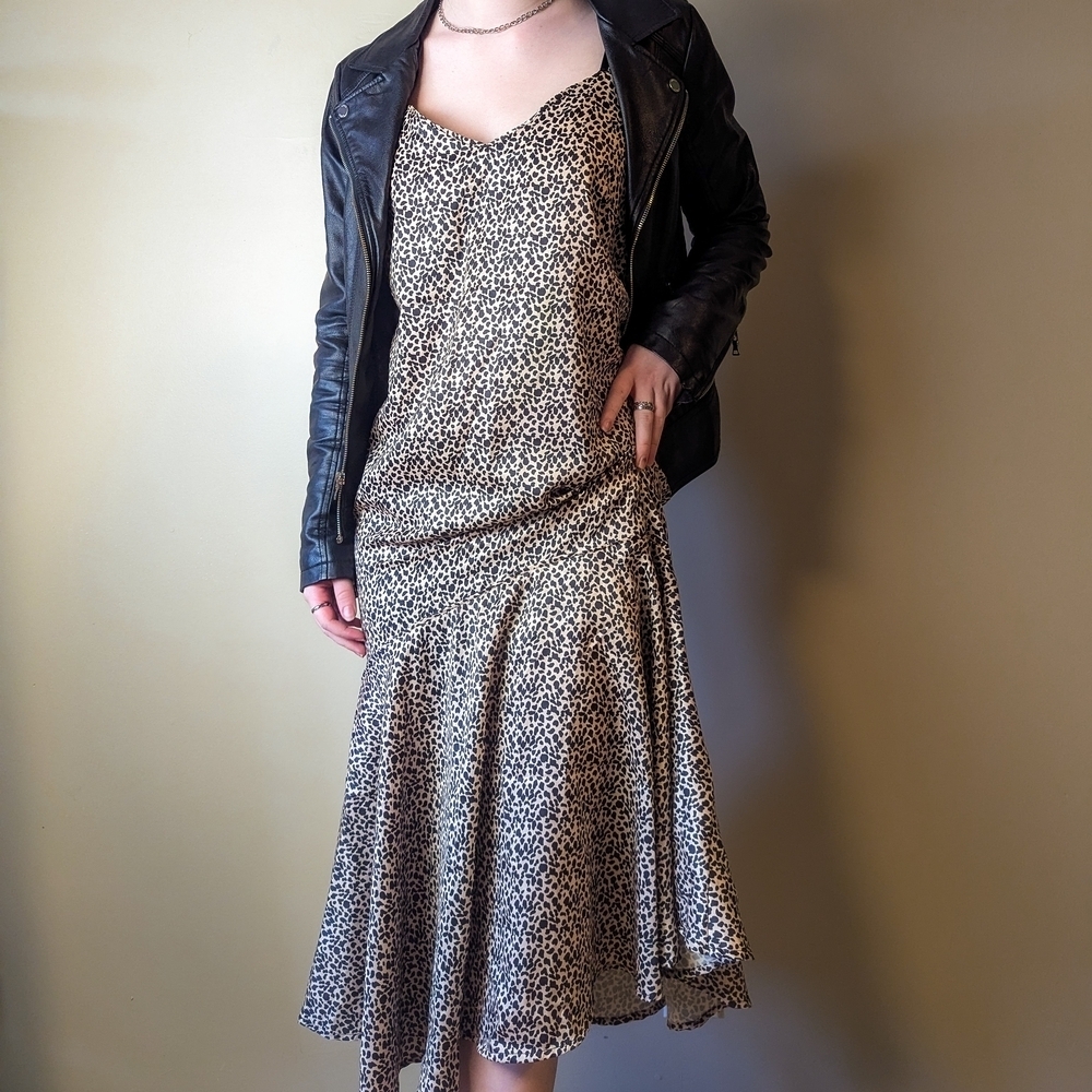 Urban Outfitters Leopard Print Asymmetrical Slip Dress in Tan and Black